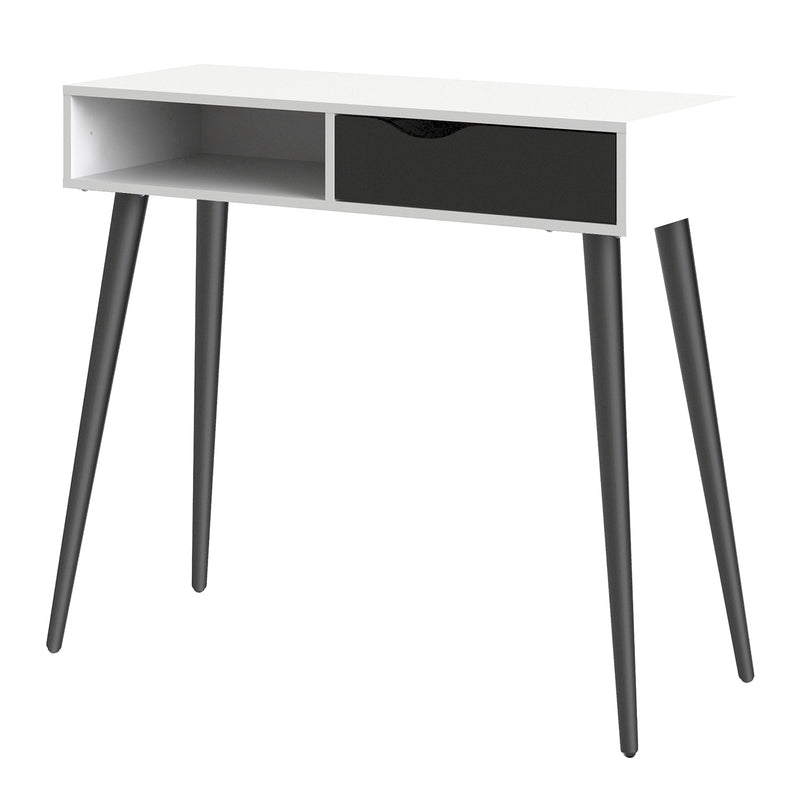 Oslo Console Table 1 Drawer 1 Shelf in White and Black Matt — detail view