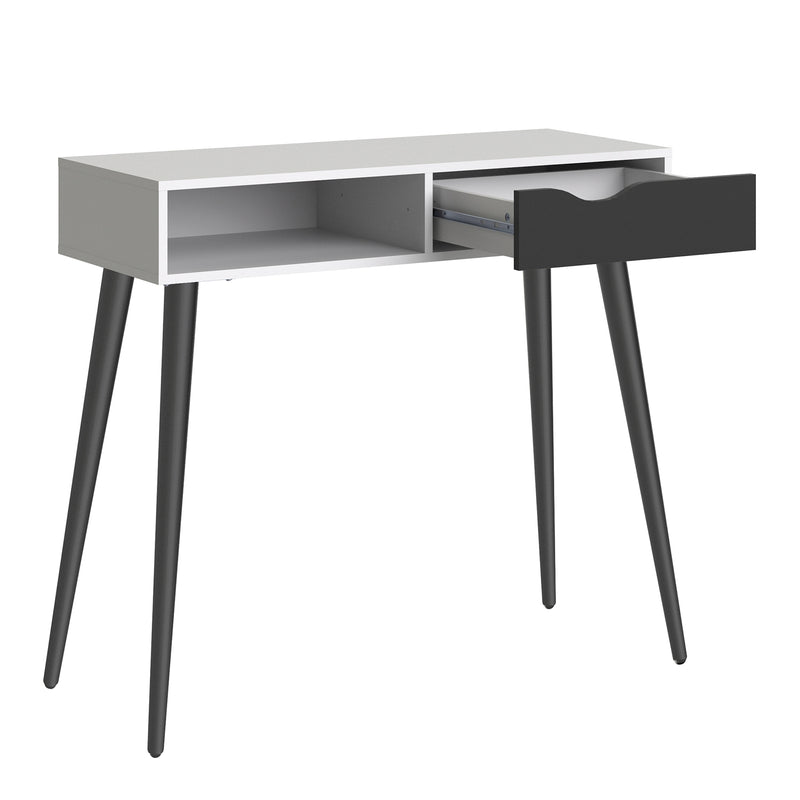 Oslo Console Table 1 Drawer 1 Shelf in White and Black Matt — alternative angle