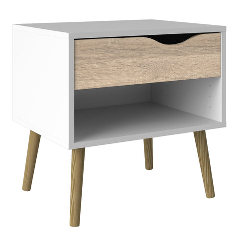 Oslo Bedside 1 Drawer in White and Oak — front view