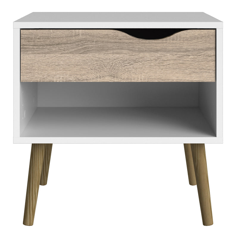 Oslo Bedside 1 Drawer in White and Oak (Package of 2.) — view