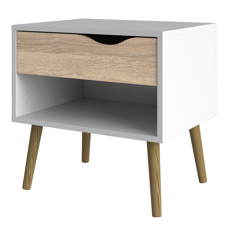 Oslo Bedside 1 Drawer in White and Oak (Package of 2.) — view