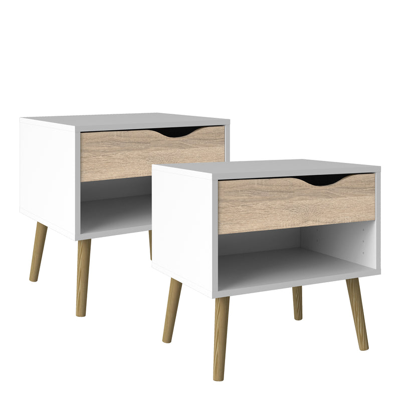 Oslo Bedside 1 Drawer in White and Oak (Package of 2.) — front view
