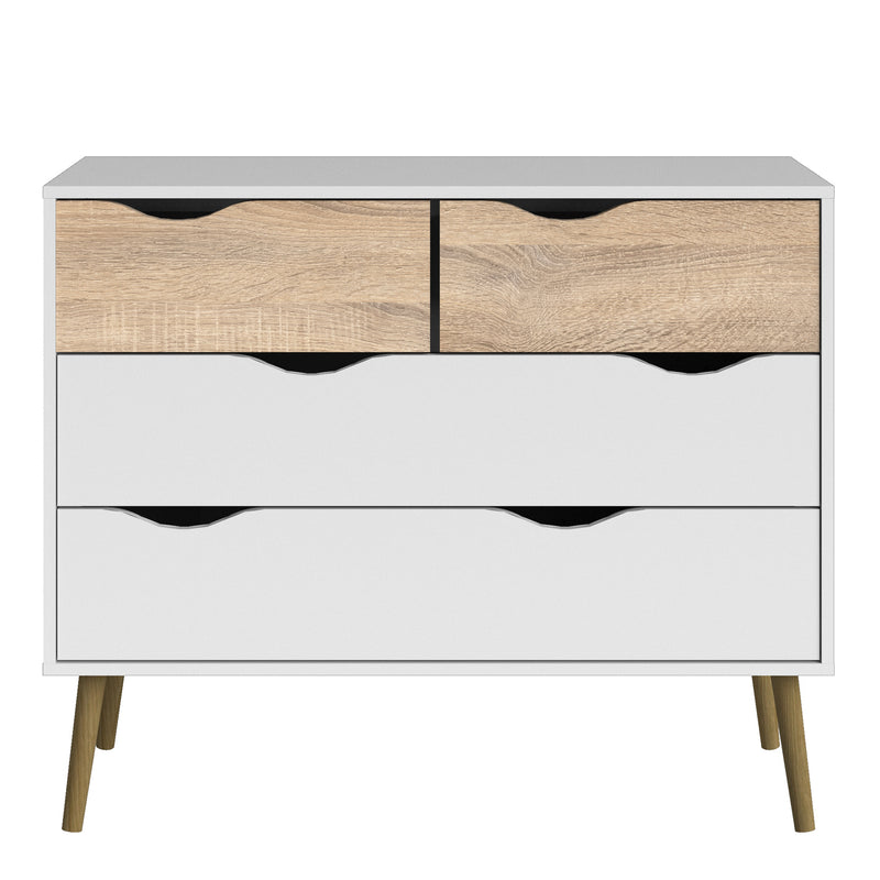 Oslo Chest of 4 Drawers in White and Oak — side angle