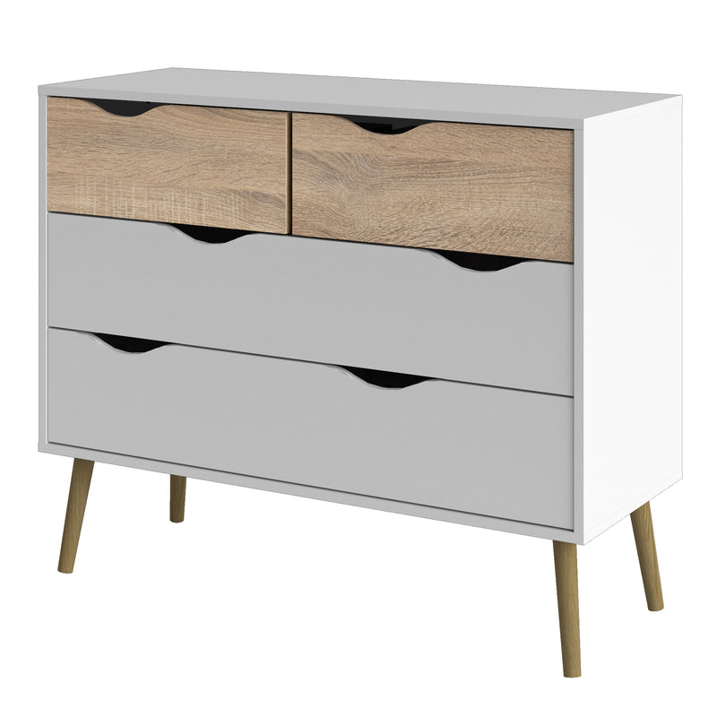 Oslo Chest of 4 Drawers in White and Oak — detail view