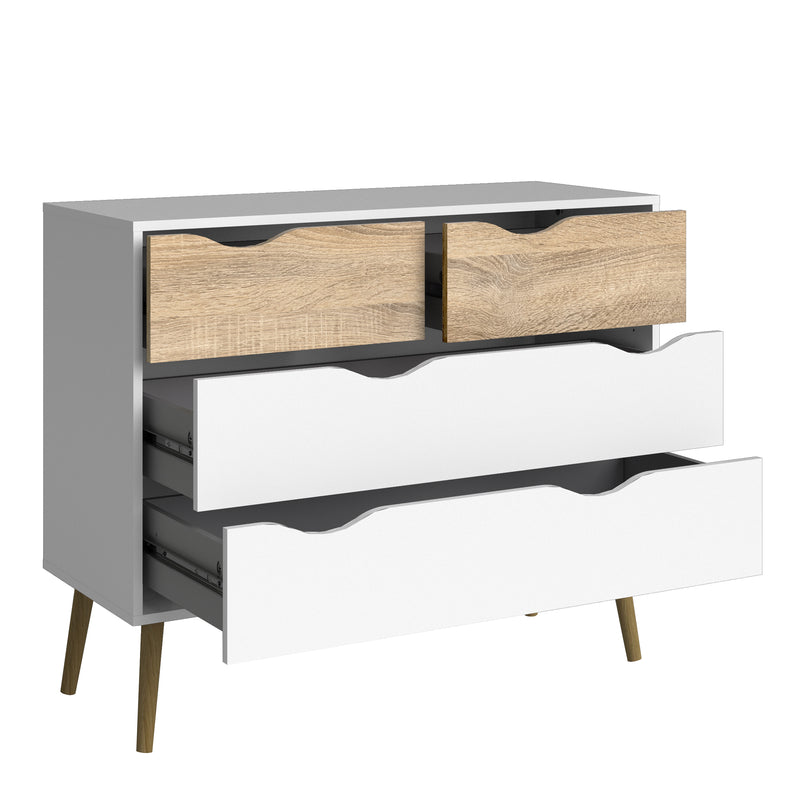 Oslo Chest of 4 Drawers in White and Oak — alternative angle