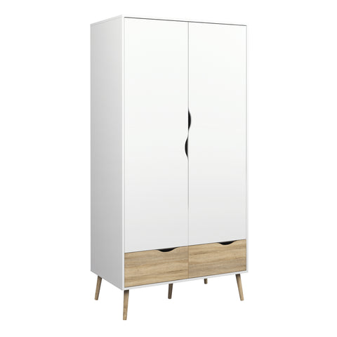 Oslo Wardrobe 2 Doors 2 Drawers in White and Oak — front view