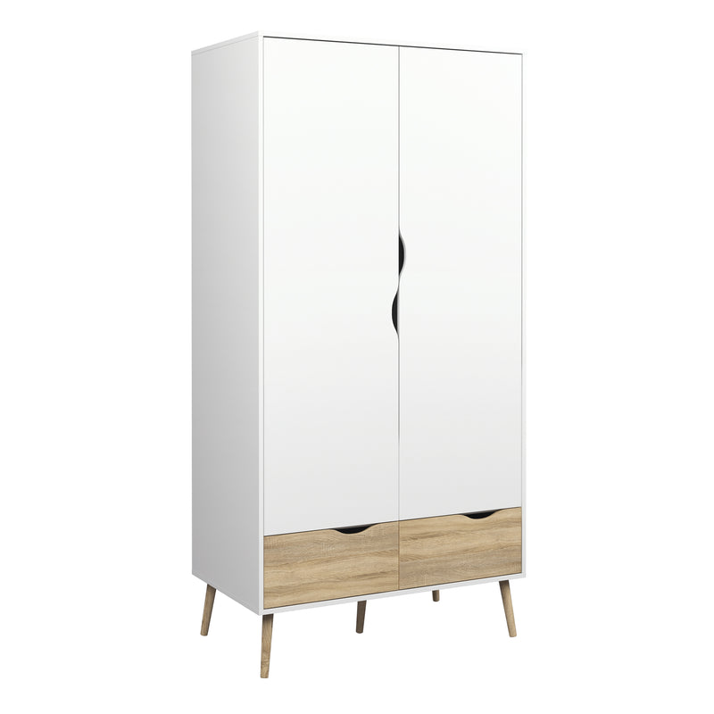 Oslo Wardrobe 2 Doors 2 Drawers in White and Oak — front view