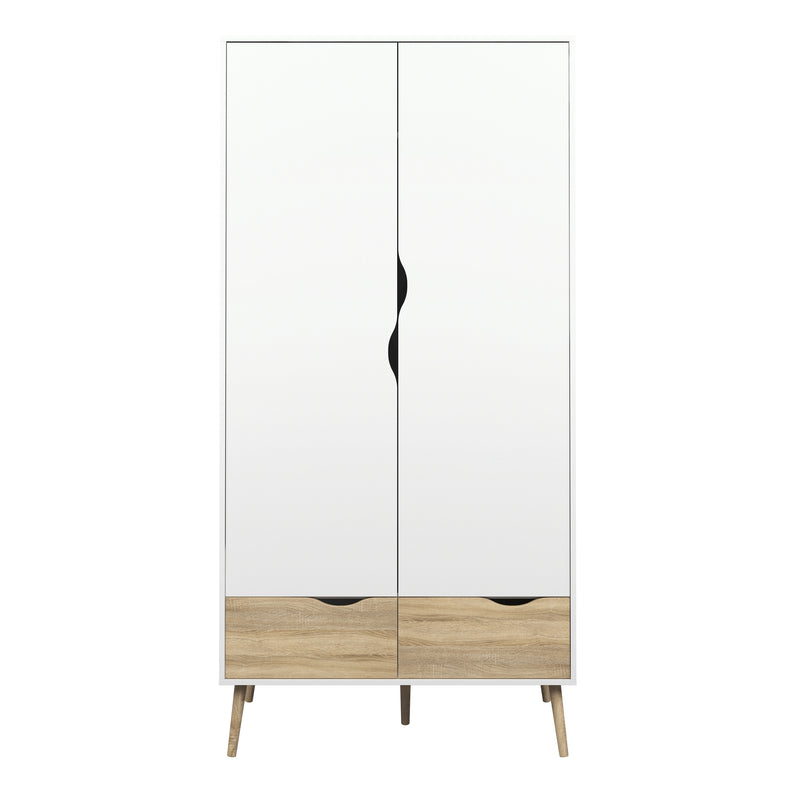 Oslo Wardrobe 2 Doors 2 Drawers in White and Oak — side angle