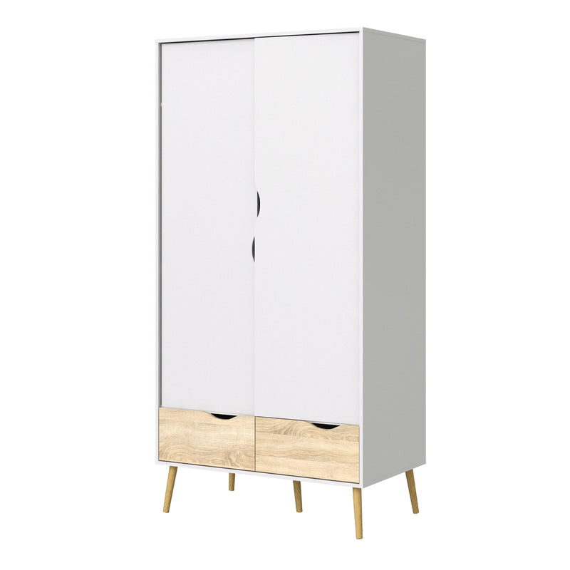 Oslo Wardrobe 2 Doors 2 Drawers in White and Oak — detail view