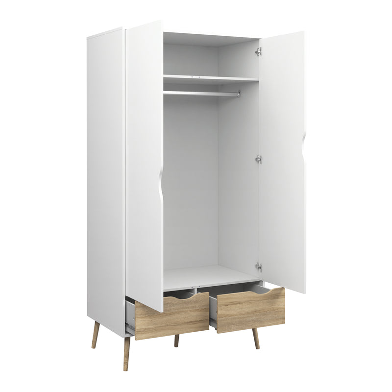 Oslo Wardrobe 2 Doors 2 Drawers in White and Oak — alternative angle