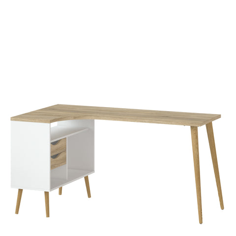 Oslo Desk 2 Drawer in White and Oak — front view