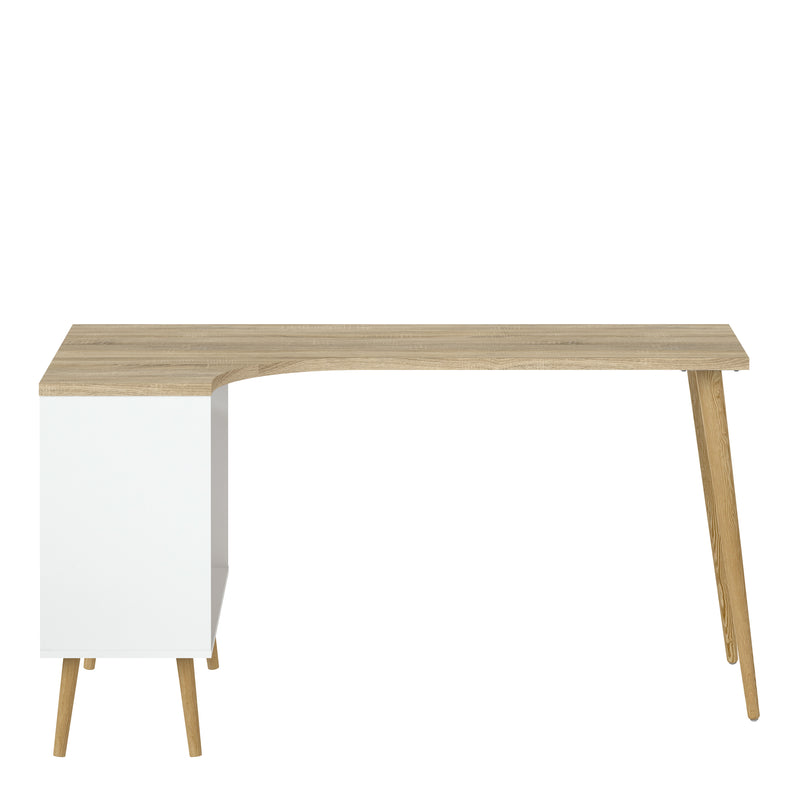 Oslo Desk 2 Drawer in White and Oak — side angle
