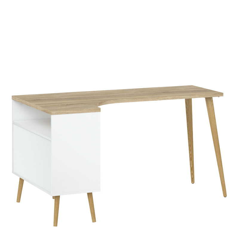 Oslo Desk 2 Drawer in White and Oak — detail view
