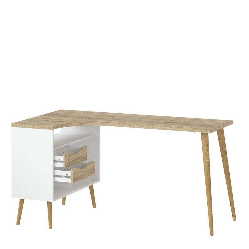 Oslo Desk 2 Drawer in White and Oak — alternative angle