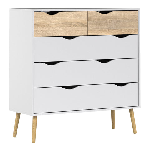 Oslo Chest of 5 Drawers in White and Oak — front view