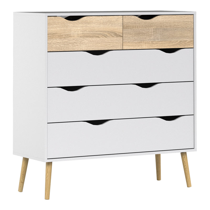 Oslo Chest of 5 Drawers in White and Oak — front view