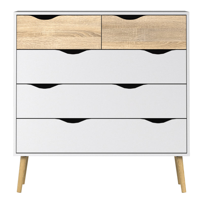 Oslo Chest of 5 Drawers in White and Oak — side angle