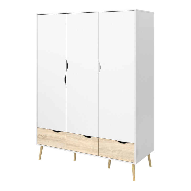 Oslo Wardrobe 3 Doors 3 Drawers in White and Oak — detail view