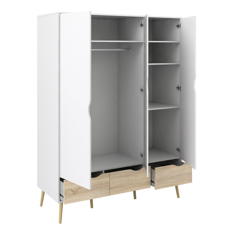 Oslo Wardrobe 3 Doors 3 Drawers in White and Oak — alternative angle