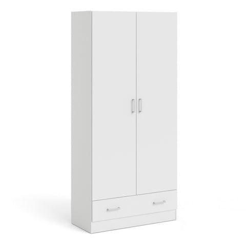 Space Wardrobe with 2 Doors + 1 Drawer in White 1750 — front view