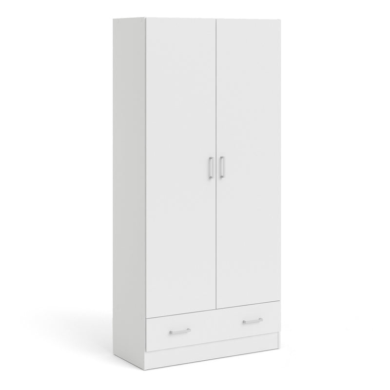 Space Wardrobe with 2 Doors + 1 Drawer in White 1750 — front view