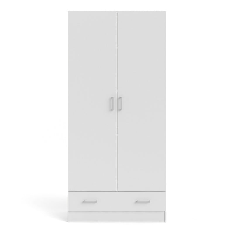 Space Wardrobe with 2 Doors + 1 Drawer in White 1750 — side angle