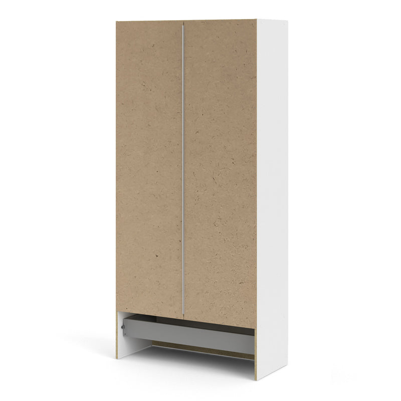 Space Wardrobe with 2 Doors + 1 Drawer in White 1750 — alternative angle