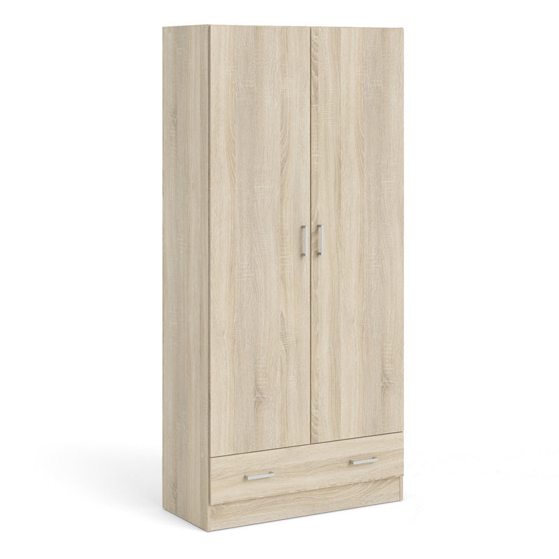 Space Wardrobe with 2 Doors + 1 Drawer in Oak 1750 — front view