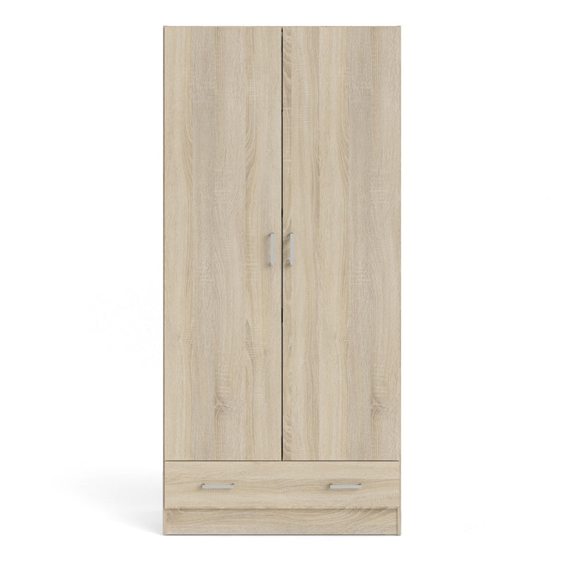 Space Wardrobe with 2 Doors + 1 Drawer in Oak 1750 — side angle