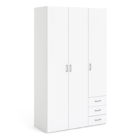 Space Wardrobe 3 Doors 3 Drawers in White 2000 — front view