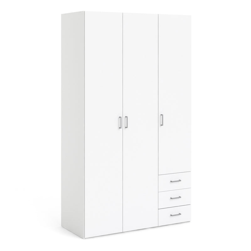 Space Wardrobe 3 Doors 3 Drawers in White 2000 — front view