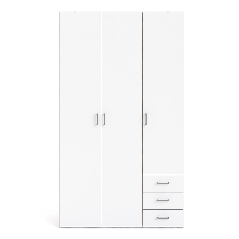 Space Wardrobe 3 Doors 3 Drawers in White 2000 — side angle