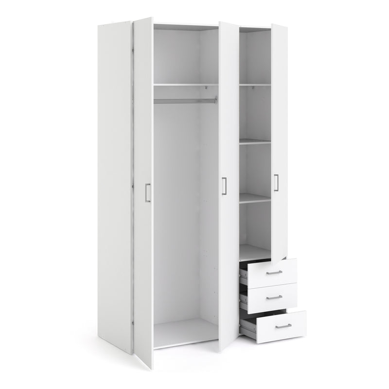 Space Wardrobe 3 Doors 3 Drawers in White 2000 — alternative angle