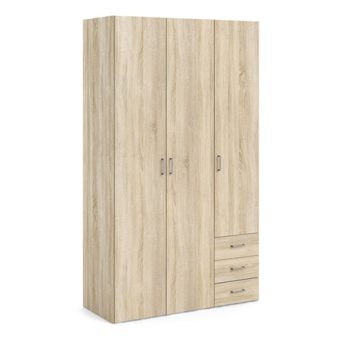 Space Wardrobe 3 Doors 3 Drawers in Oak 2000 — front view