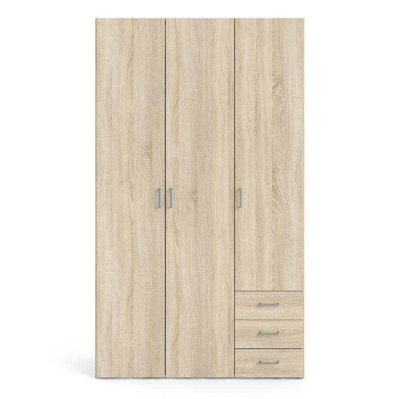 Space Wardrobe 3 Doors 3 Drawers in Oak 2000 — side angle
