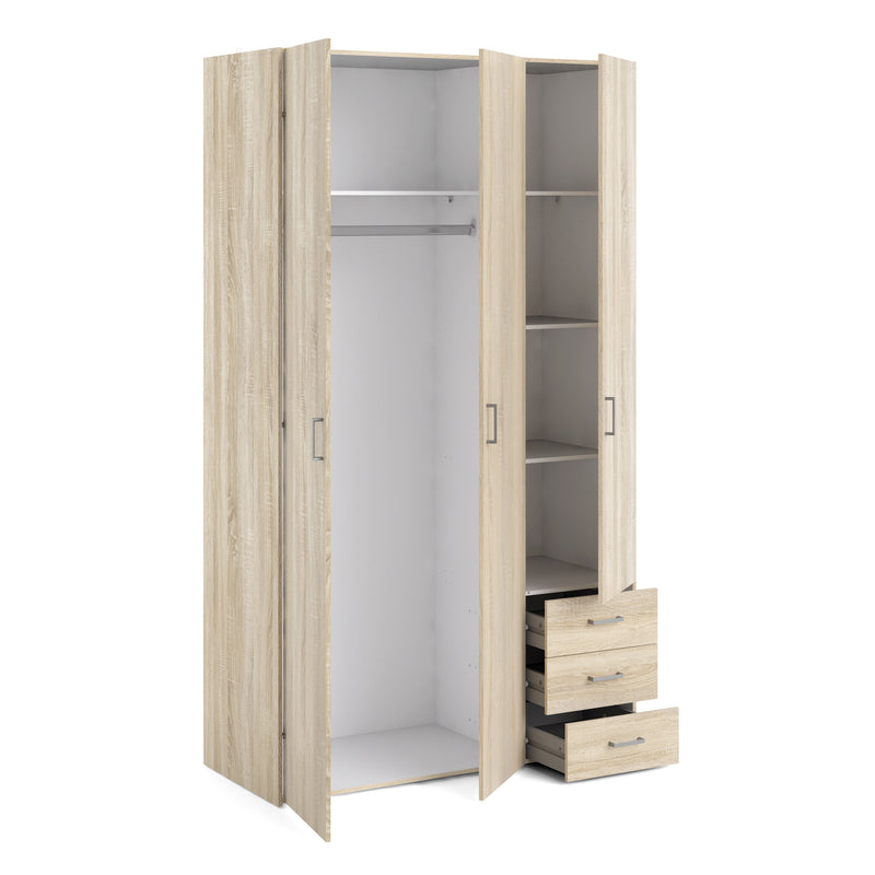 Space Wardrobe 3 Doors 3 Drawers in Oak 2000 — alternative angle