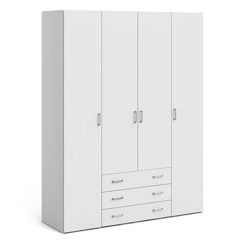 Space Wardrobe 4 Doors 3 Drawers in White 2000 — front view