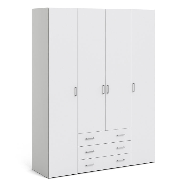 Space Wardrobe 4 Doors 3 Drawers in White 2000 — front view