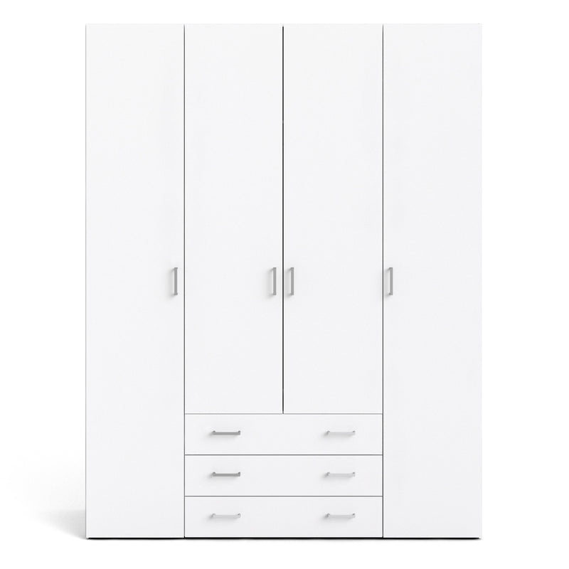 Space Wardrobe 4 Doors 3 Drawers in White 2000 — side angle