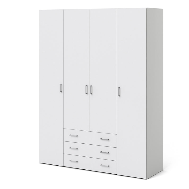 Space Wardrobe 4 Doors 3 Drawers in White 2000 — detail view