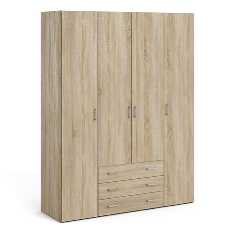 Space Wardrobe 4 Doors 3 Drawers in Oak 2000 — front view