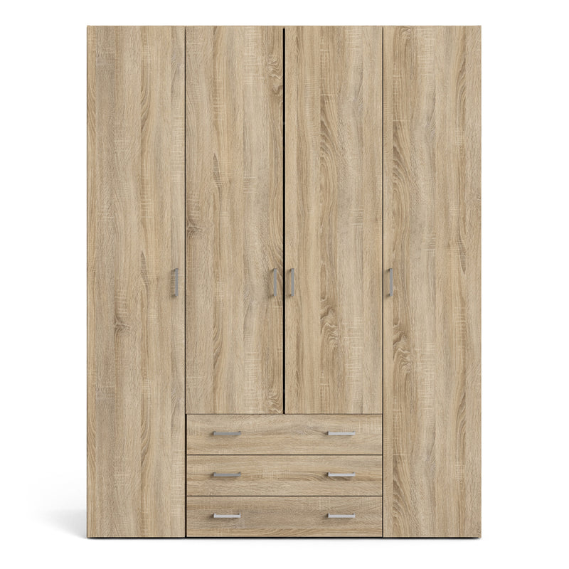 Space Wardrobe 4 Doors 3 Drawers in Oak 2000 — view