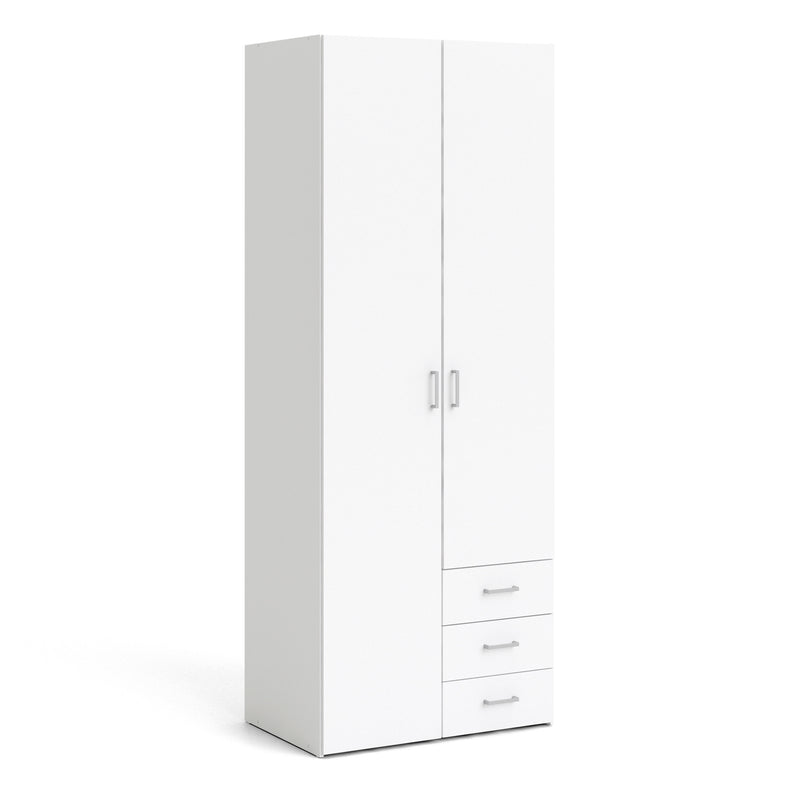 Space Wardrobe 2 Doors 3 Drawers in White 2000 — front view