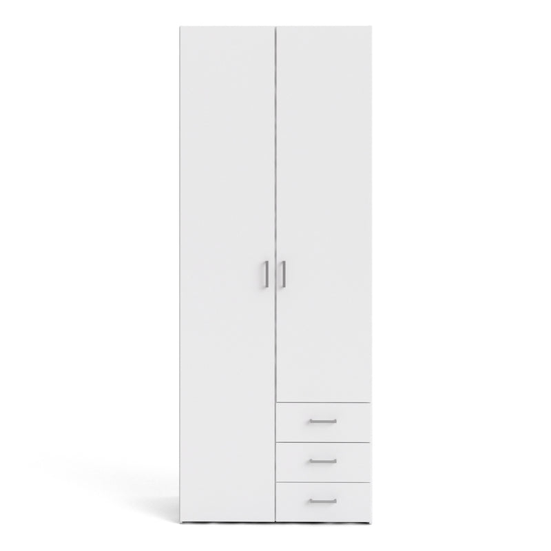 Space Wardrobe 2 Doors 3 Drawers in White 2000 — side angle