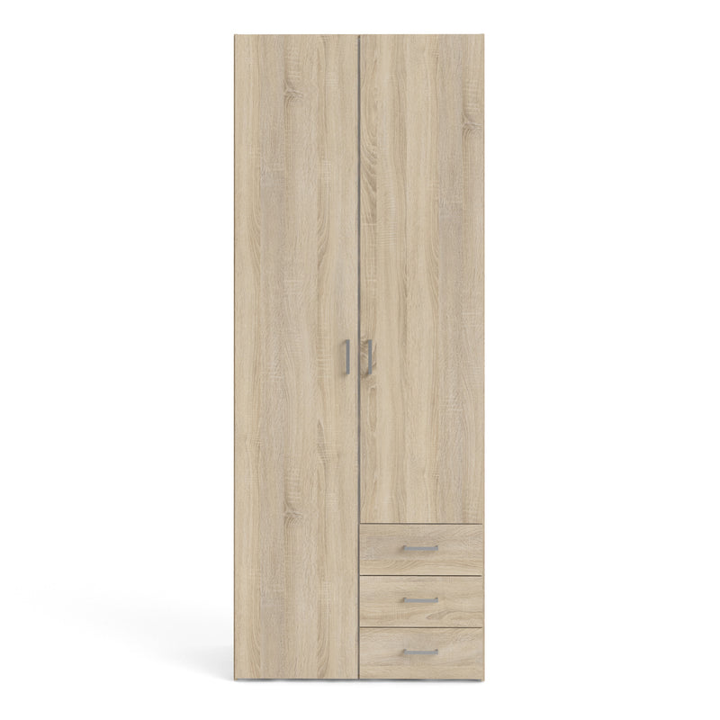 Space Wardrobe 2 Doors 3 Drawers in Oak 2000 — side angle