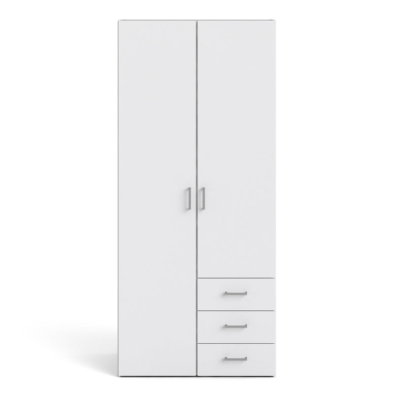Space Wardrobe 2 Doors 3 Drawers White 1750 — side angle