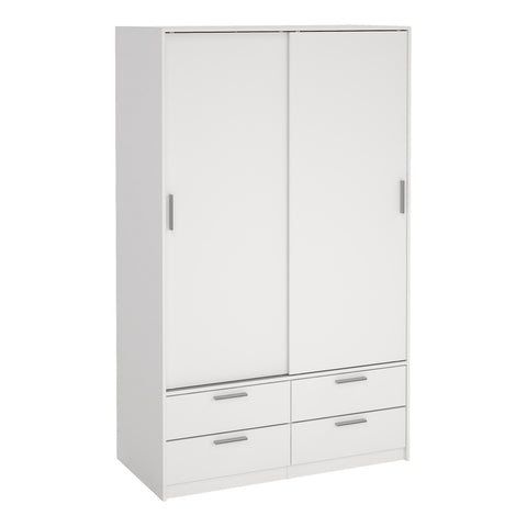 Line Wardrobe with 2 Sliding Doors and 4 Drawers, White — view