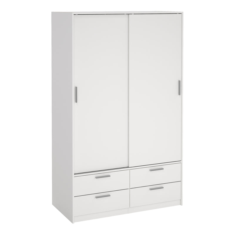 Line Wardrobe with 2 Sliding Doors and 4 Drawers, White — view