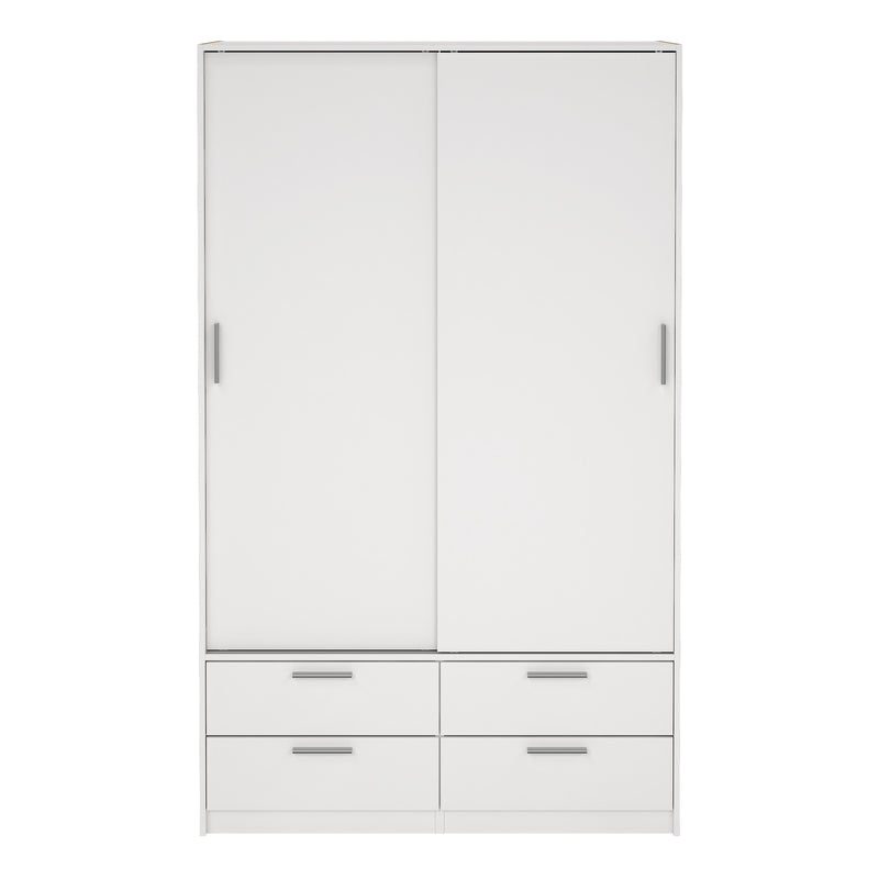 Line Wardrobe with 2 Sliding Doors and 4 Drawers, White — side angle
