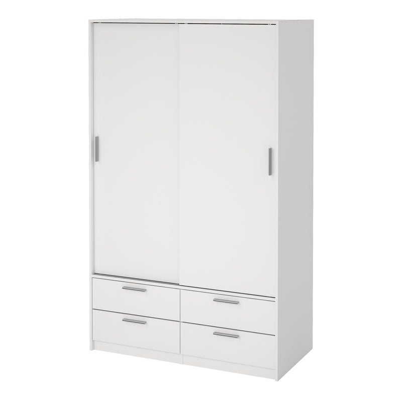 Line Wardrobe with 2 Sliding Doors and 4 Drawers, White — detail view